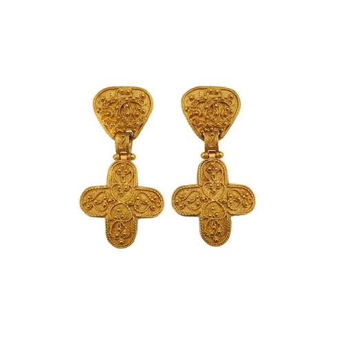 VINTAGE CHANEL EARRINGS COCOMARK CROSS SWING GOLD ACCESSORY 94A 90339119