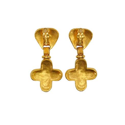 VINTAGE CHANEL EARRINGS COCOMARK CROSS SWING GOLD ACCESSORY 94A 90339119