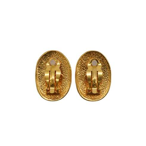 VINTAGE CHANEL EARRINGS COCOMARK CROWN OVAL GOLD ACCESSORY 26 90346693