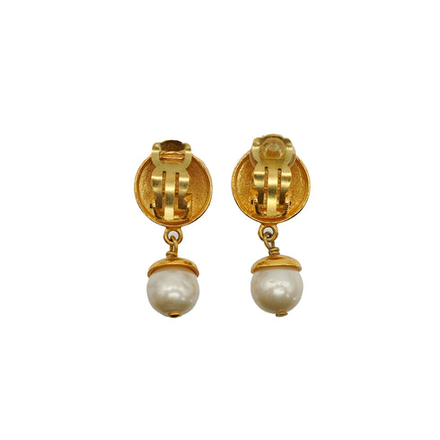 VINTAGE CHANEL EARRINGS COCOMARK FAUX PEARL ROUND SWING GOLD ACCESSORY 97P 90338253