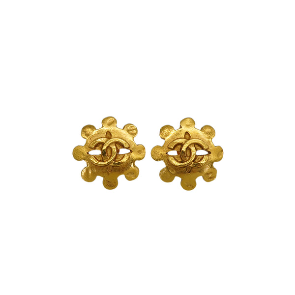 VINTAGE CHANEL EARRINGS COCOMARK FLOWER GOLD ACCESSORY 94P 90350441