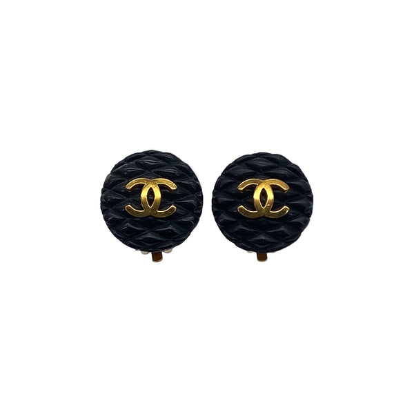 VINTAGE CHANEL EARRINGS COCOMARK GOLD BLACK ACCESSORY 93A 90326222