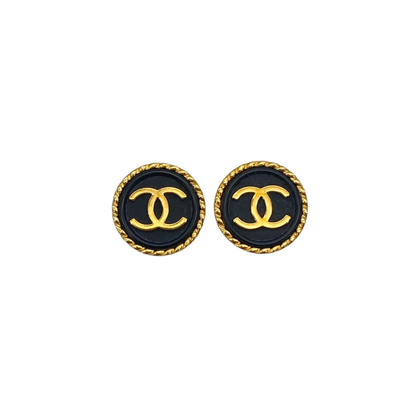 VINTAGE CHANEL EARRINGS COCOMARK GOLD BLACK ACCESSORY 97A 90326227