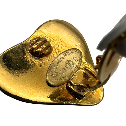 VINTAGE CHANEL EARRINGS COCOMARK HEART GOLD ACCESSORY 93P 90323145