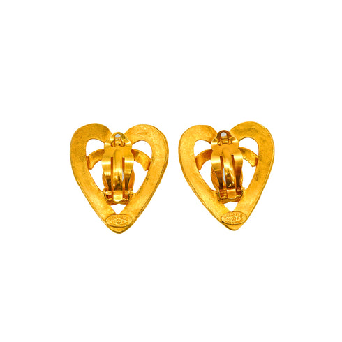 VINTAGE CHANEL EARRINGS COCOMARK HEART GOLD ACCESSORY 95P 90347803