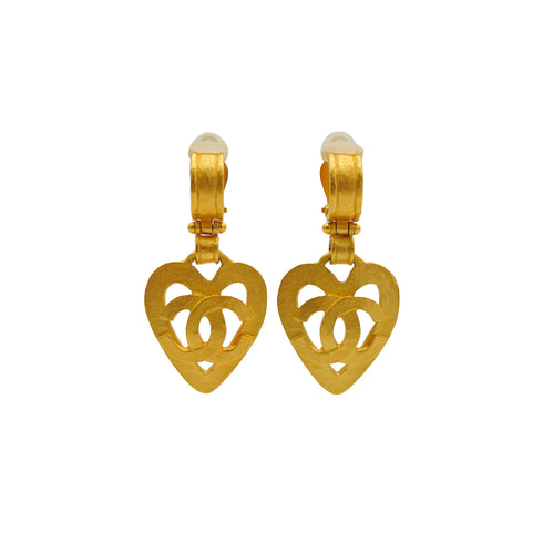 VINTAGE CHANEL EARRINGS COCOMARK HEART GOLD SWING ACCESSORY 95P 90340525