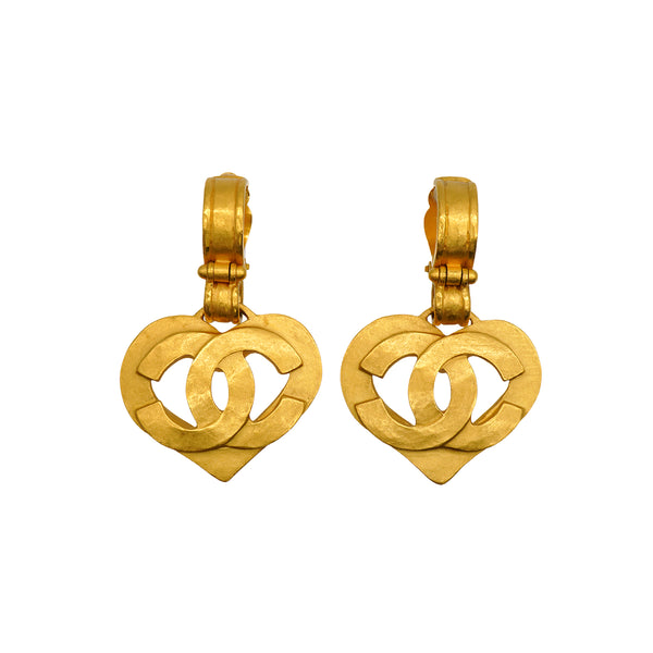 VINTAGE CHANEL EARRINGS COCOMARK HEART GOLD SWING ACCESSORY 95P 90345164