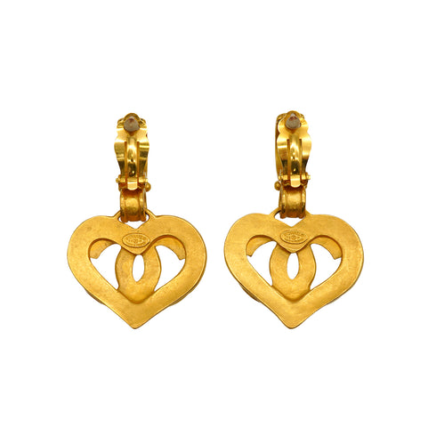 VINTAGE CHANEL EARRINGS COCOMARK HEART GOLD SWING ACCESSORY 95P 90345164