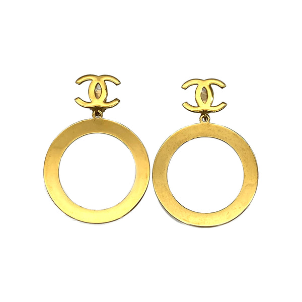 VINTAGE CHANEL EARRINGS COCOMARK HOOP SWING GOLD ACCESSORY 90319710