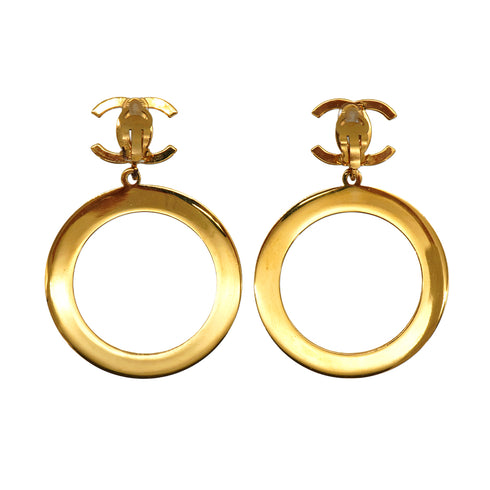 VINTAGE CHANEL EARRINGS COCOMARK HOOP SWING GOLD ACCESSORY 90345986