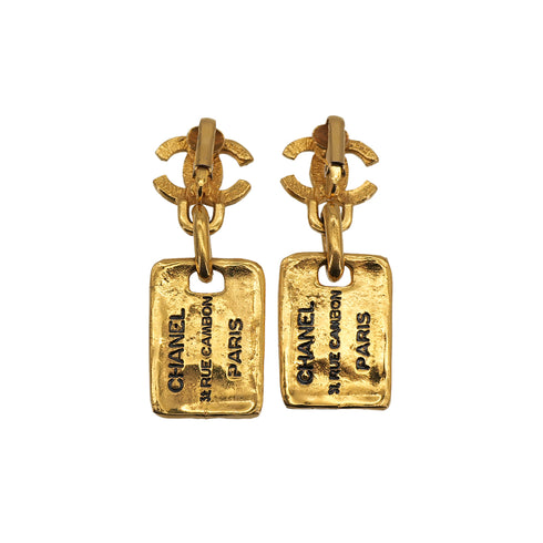 VINTAGE CHANEL EARRINGS COCOMARK LOGO PLATE GOLD ACCESSORY 90322935