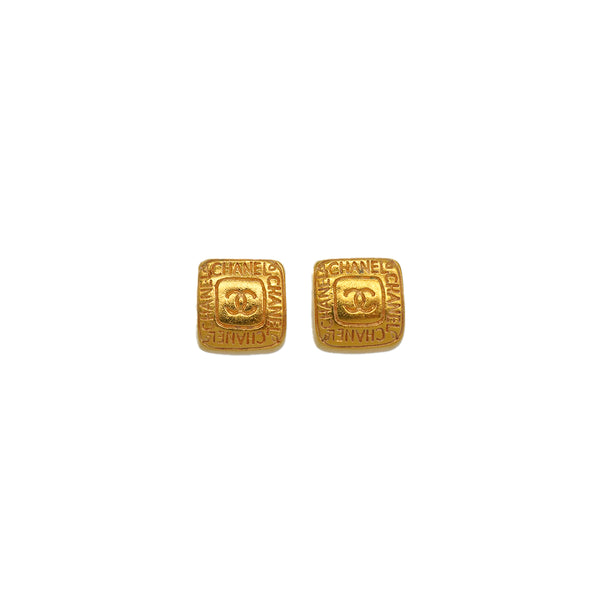 VINTAGE CHANEL EARRINGS COCOMARK LOGO SQUARE GOLD ACCESSORY 99A 90350573