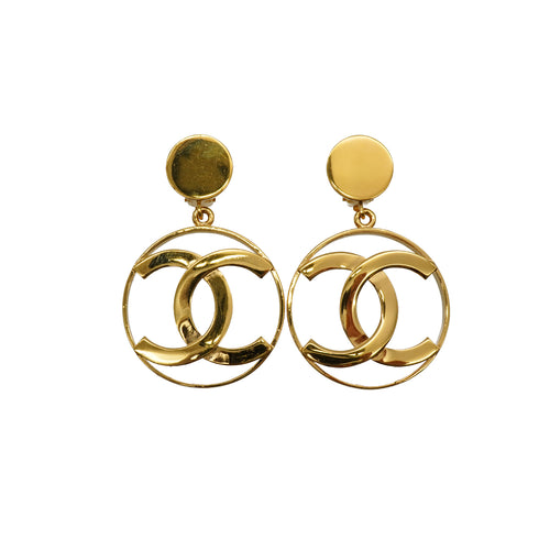 VINTAGE CHANEL EARRINGS COCOMARK LOGO SWING GOLD ACCESSORY 90339681