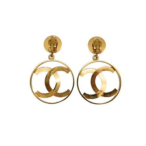 VINTAGE CHANEL EARRINGS COCOMARK LOGO SWING GOLD ACCESSORY 90339681