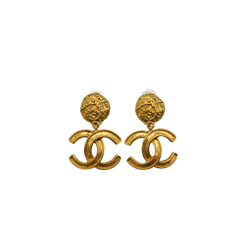 VINTAGE CHANEL EARRINGS COCOMARK LOGO SWING GOLD ACCESSORY 95A 90338896