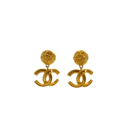 VINTAGE CHANEL EARRINGS COCOMARK LOGO SWING GOLD ACCESSORY 95A 90339431