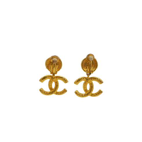 VINTAGE CHANEL EARRINGS COCOMARK LOGO SWING GOLD ACCESSORY 95A 90339431
