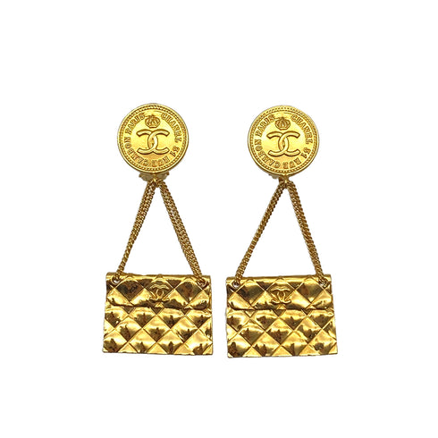 VINTAGE CHANEL EARRINGS COCOMARK MATELASSE BAG MOTIF ACCESSORY 26 90325782