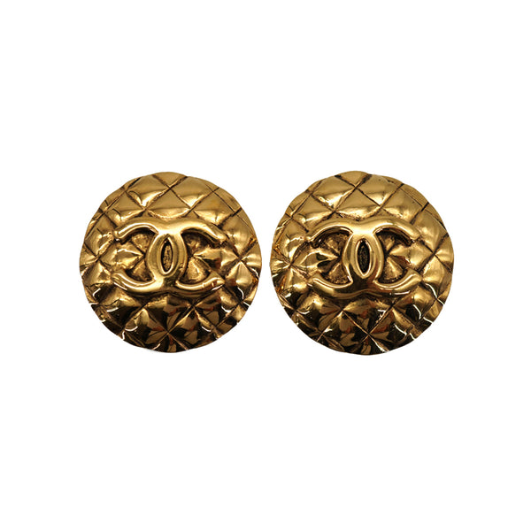 VINTAGE CHANEL EARRINGS COCOMARK MATELASSE GOLD ACCESSORY 90331810