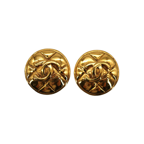 VINTAGE CHANEL EARRINGS COCOMARK MATELASSE GOLD ACCESSORY 90331814