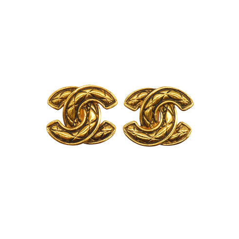 VINTAGE CHANEL EARRINGS COCOMARK MATELASSE GOLD ACCESSORY 90334185