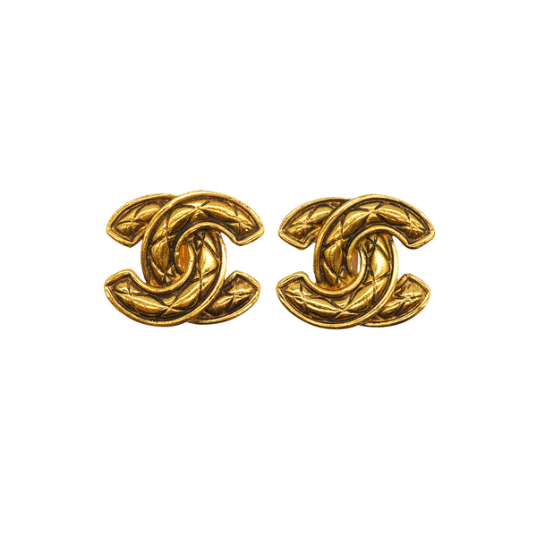 VINTAGE CHANEL EARRINGS COCOMARK MATELASSE GOLD ACCESSORY 90334185