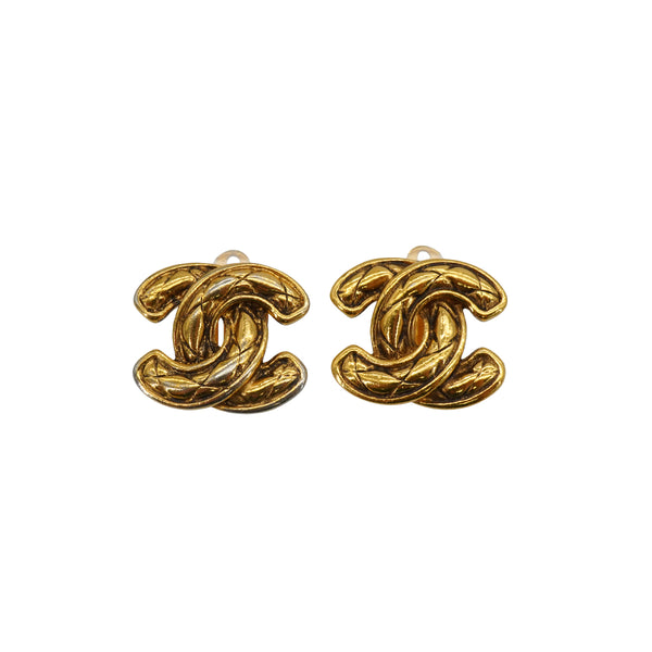 VINTAGE CHANEL EARRINGS COCOMARK MATELASSE GOLD ACCESSORY 90334253
