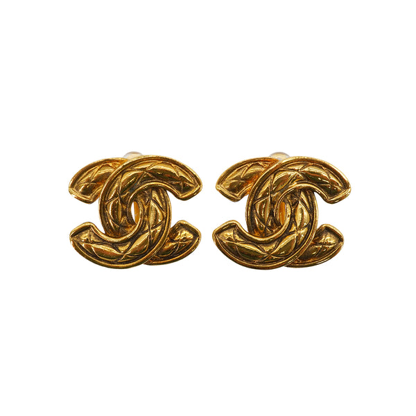 VINTAGE CHANEL EARRINGS COCOMARK MATELASSE GOLD ACCESSORY 90334258