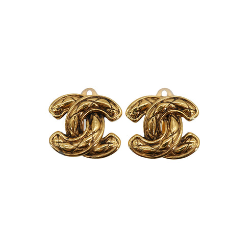 VINTAGE CHANEL EARRINGS COCOMARK MATELASSE GOLD ACCESSORY 90335640