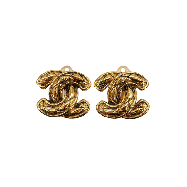 VINTAGE CHANEL EARRINGS COCOMARK MATELASSE GOLD ACCESSORY 90335640