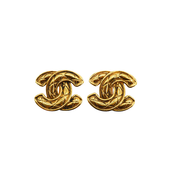 VINTAGE CHANEL EARRINGS COCOMARK MATELASSE GOLD ACCESSORY 90335755