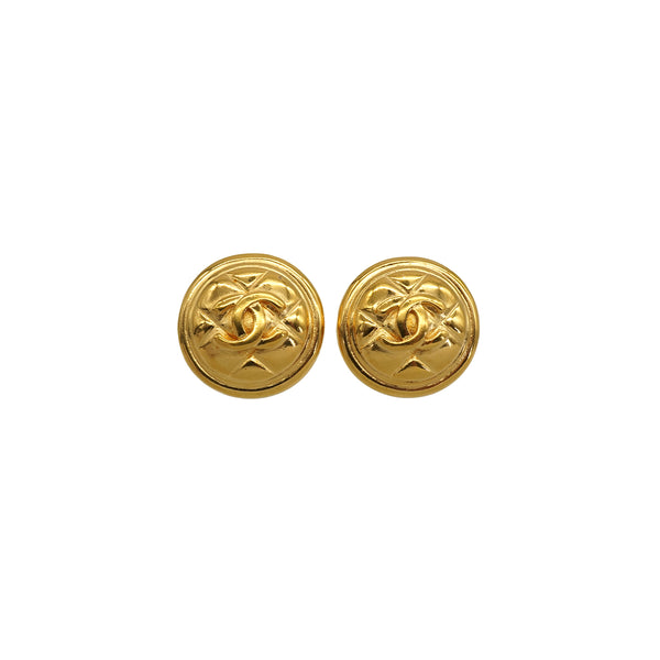 VINTAGE CHANEL EARRINGS COCOMARK MATELASSE GOLD ACCESSORY 90337693
