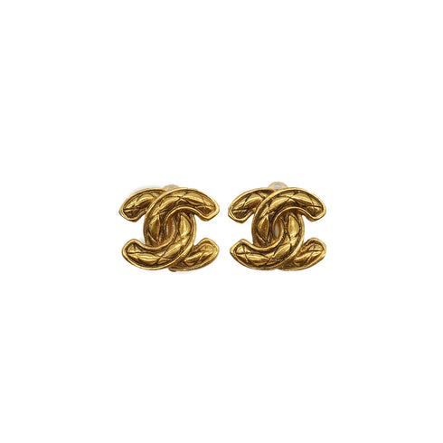 VINTAGE CHANEL EARRINGS COCOMARK MATELASSE GOLD ACCESSORY 90337705