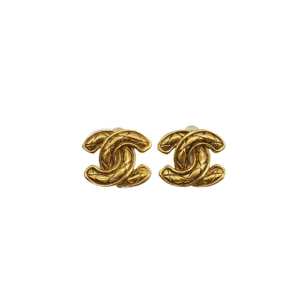 VINTAGE CHANEL EARRINGS COCOMARK MATELASSE GOLD ACCESSORY 90337705