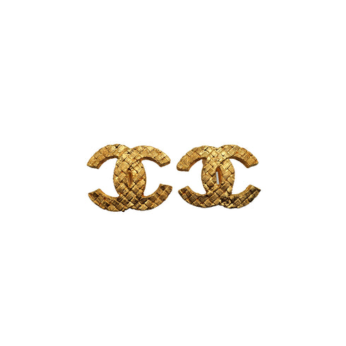 VINTAGE CHANEL EARRINGS COCOMARK MATELASSE GOLD ACCESSORY 90346882