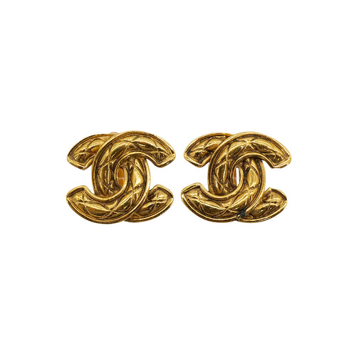 VINTAGE CHANEL EARRINGS COCOMARK MATELASSE GOLD ACCESSORY 90322130
