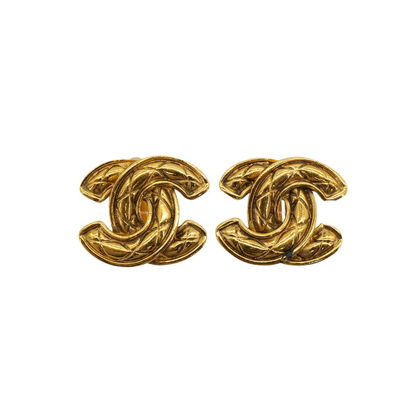 VINTAGE CHANEL EARRINGS COCOMARK MATELASSE GOLD ACCESSORY 90322130