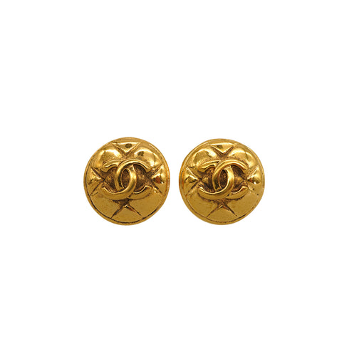 VINTAGE CHANEL EARRINGS COCOMARK MATELASSE ROUND ACCESSORY 90335016