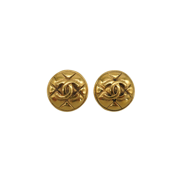 VINTAGE CHANEL EARRINGS COCOMARK MATELASSE ROUND GOLD ACCESSORY 90339143