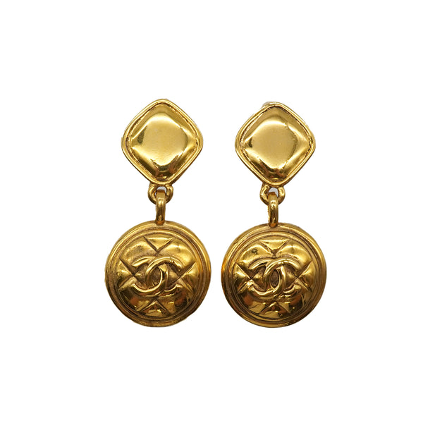 VINTAGE CHANEL EARRINGS COCOMARK MATELASSE SWING GOLD ACCESSORY 90337701