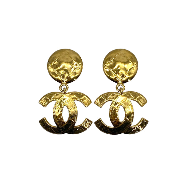 VINTAGE CHANEL EARRINGS COCOMARK MATELASSE SWING GOLD ACCESSORY 94P 90325597