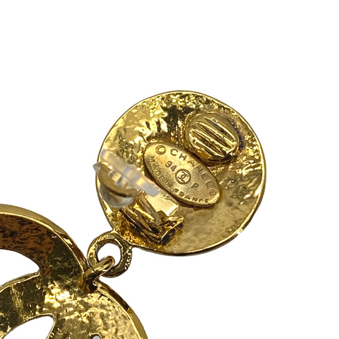 VINTAGE CHANEL EARRINGS COCOMARK MATELASSE SWING GOLD ACCESSORY 94P 90325597