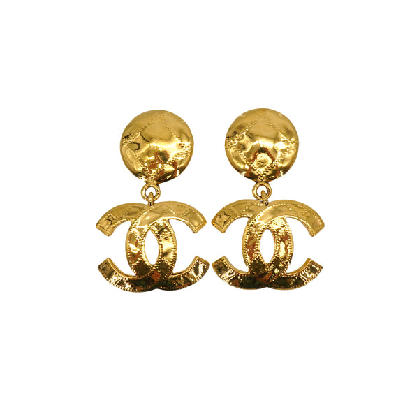 VINTAGE CHANEL EARRINGS COCOMARK MATELASSE SWING GOLD ACCESSORY 94P 90334233