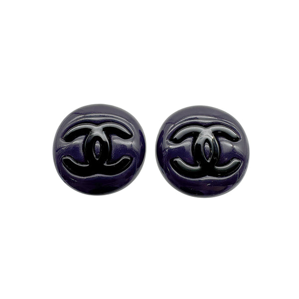 VINTAGE CHANEL EARRINGS COCOMARK NAVY BLACK ACCESSORY 95A 90328942
