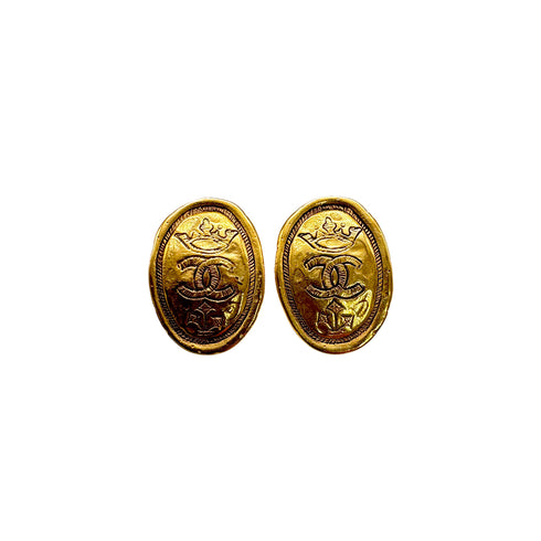VINTAGE CHANEL EARRINGS COCOMARK OVAL GOLD ACCESSORY 26 90325931