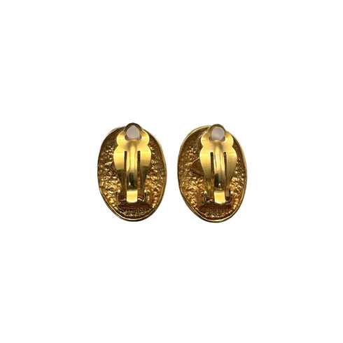 VINTAGE CHANEL EARRINGS COCOMARK OVAL GOLD ACCESSORY 26 90325931