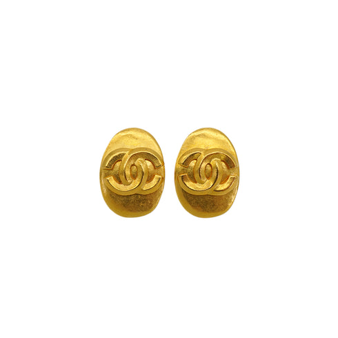 VINTAGE CHANEL EARRINGS COCOMARK OVAL GOLD ACCESSORY 96P 90350439