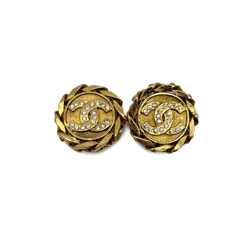 VINTAGE CHANEL EARRINGS COCOMARK RHINESTONE GOLD ACCESSORY 23 90319121