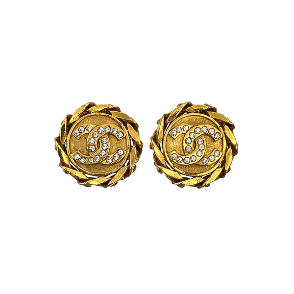 VINTAGE CHANEL EARRINGS COCOMARK RHINESTONE GOLD ACCESSORY 23 90321048
