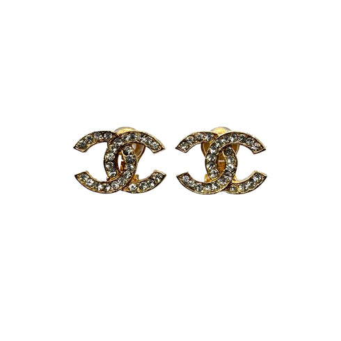 VINTAGE CHANEL EARRINGS COCOMARK RHINESTONE GOLD ACCESSORY 90319134